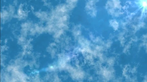 Animated sky background. Clouds against a blue sky with sun and rays. Clouds Stock Footage 308099091