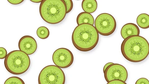 Animated Slices of Kiwi Fruit Falling Against a White Background Stock Footage 344931095