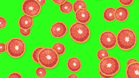 Animated Slices of Red Grapefruit Falling on Green Screen Background Stock Footage 345703576