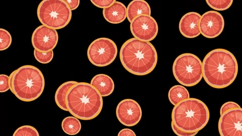 Animated Slices of Red Grapefruit Falling Against a Black Background Stock Footage 346116264