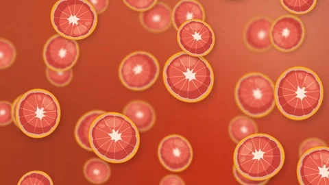 Animated Slices of Red Grapefruit Falling Against a Gradient Background Stock Footage 346116615