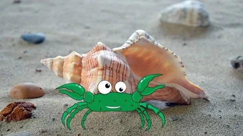 Animated small crab on the background of seashells. Stock Footage 146703285