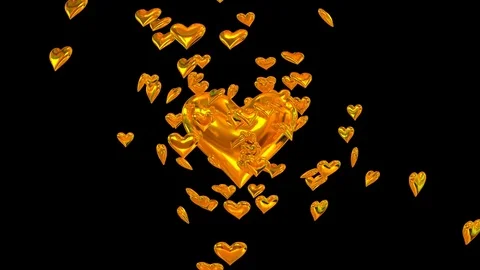 Animated small gold hearts exploding from large gold heart - less particles Stock Footage 73462697
