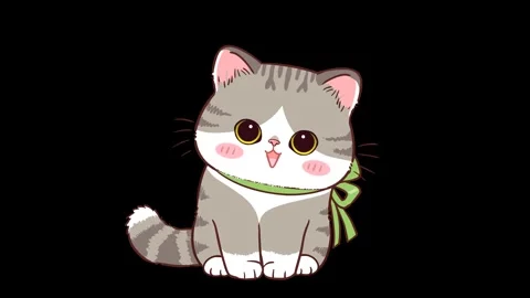 Animated Small Grey Cat Sitting and Smiling Transparent Background Stock Footage 282789358