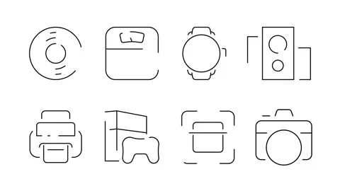 Animated Smart Technology Icon Set | Minimal Line Style Stock Footage 308880624