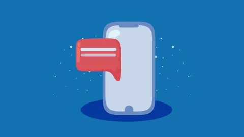 Animated smartphone with pop up red message bubble notification on blue bac.. Stock Footage 333722080