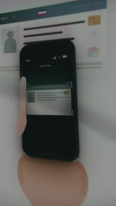 Animated smartphone scanning an ID card for authentication Stock Footage 333835339