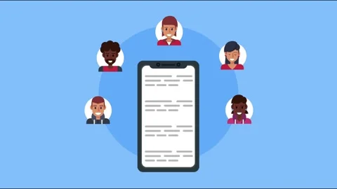 Animated smartphone screen displaying group messaging communication with di.. Vídeo Stock 338425401