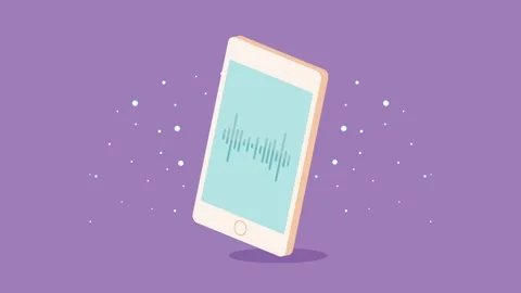 Animated smartphone with sound wave visualization on screen, motion graphic.. Vidéo 334157944