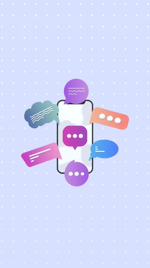 Animated Smartphone Surrounded by Speech Bubbles in Vertical Video Format. Stock Footage 311118225