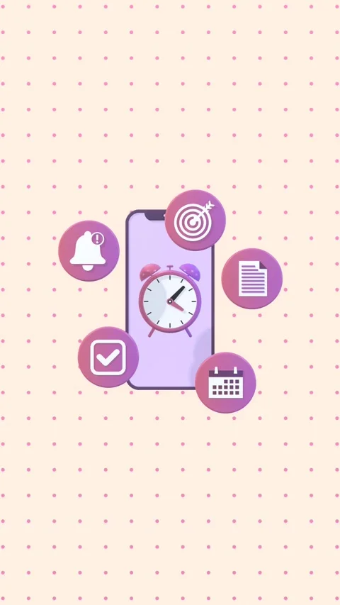 Animated Smartphone Surrounded By Time Management Icons In Vertical Format. Stock Footage 312535214