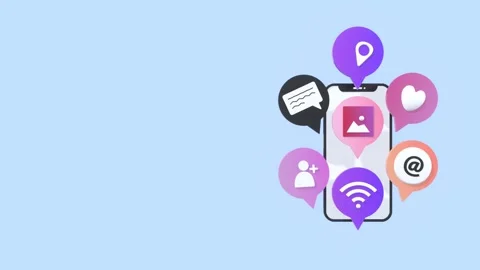 Animated Smartphone Surrounded By Various Social Media Icons With Copy Space. Видео 311035659