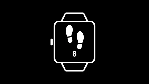 Animated Smartwatch Step Counter White Footprints on Black Stock Footage 306586610