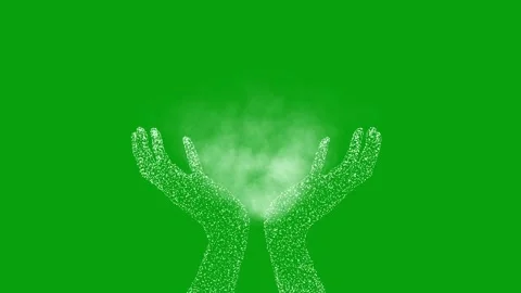 Animated Smoke generation effect from hands on green backdrop Stock Footage 246467073