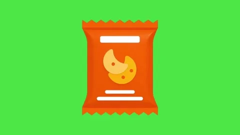 Animated Snack Bag Icon on Green Screen: 2D Flat Design Cookie Packet Vídeos de archivo 337333785