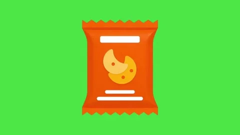 Animated Snack Bag Icon on Green Screen: 2D Flat Design Cookie Packet Stock Footage 337333799