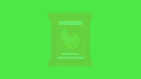 Animated Snack Bag Icon on Green Screen: 2D Flat Design Cookie Packet Stock Footage 337333877