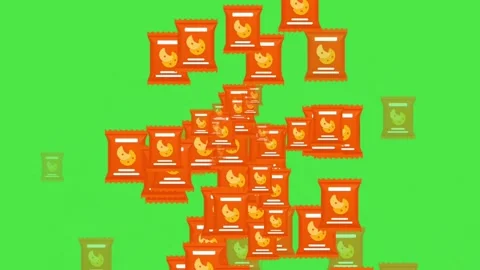 Animated Snack Bag Icon on Green Screen: 2D Flat Design Cookie Packet Stock Footage 337333880