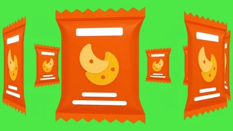 Animated Snack Bag Icon on Green Screen: 2D Flat Design Cookie Packet Stock Footage 337333897