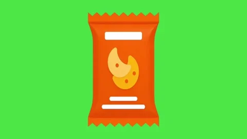 Animated Snack Bag Icon on Green Screen: 2D Flat Design Cookie Packet Stock-Footage 337333918