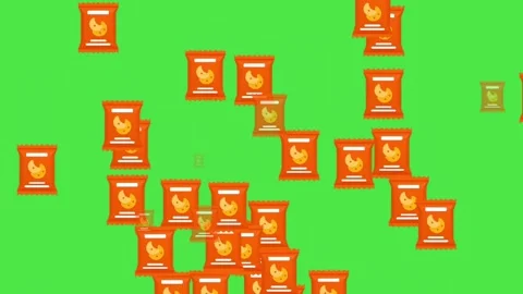 Animated Snack Bag Icon on Green Screen: 2D Flat Design Cookie Packet Stock Footage 337333923
