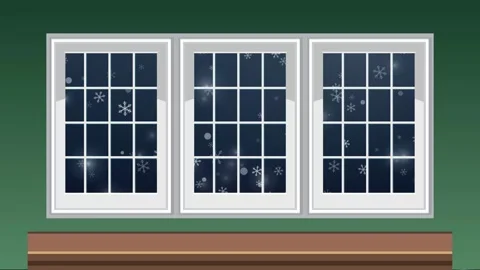 Animated Snowflakes Falling Outside a Dark Window at Night Stock Footage 346569981