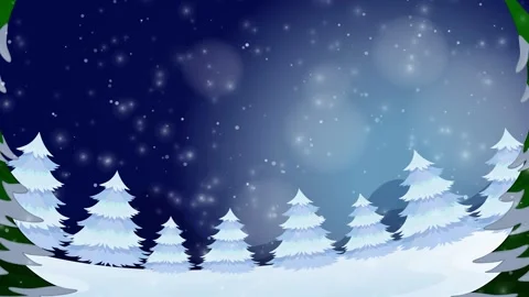 Animated Snowflakes Falling Over Winter Forest Under Dark Night Sky Stock Footage 340195247
