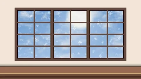 Animated Snowy Day Sky Seen Through a Large Window Frame Stock Footage 344833252