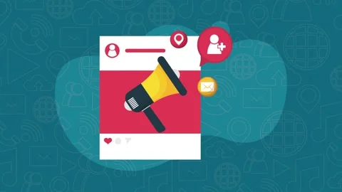 Animated social media feed post with megaphone and interaction notification.. 库存影片 339215737