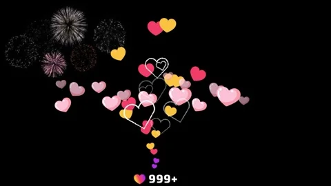 Animated social media hearts floating upwards with fireworks display against 스톡 동영상 346123765