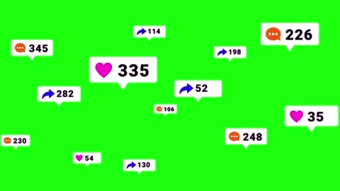 Animated social media interaction bubbles floating upwards over a bright green 스톡 동영상 345218322