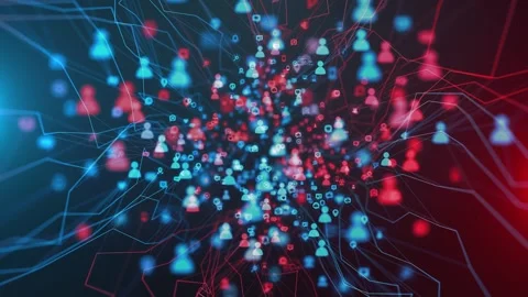 Animated social platform nodes connecting people and devices Stock Footage 315485706