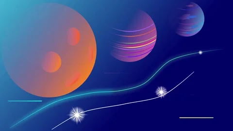 Animated Space and planets background. Three multi-colored planets with star Stock Footage 237749090