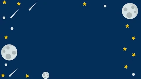 Animated space background with moon, small meteors and cute little stars. Stock Footage 313484254