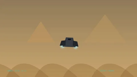 Animated spaceship flying over desert pyramids Stock Footage 345344397