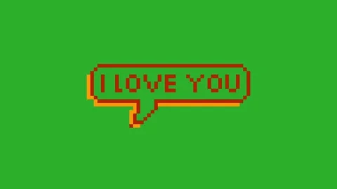 Animated speech bubble and love you text on green screen. line art pixel art. Stock Footage 336006086