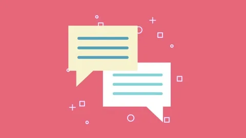 Animated speech bubble icons floating on a solid pink background with geome.. Stock Footage 338984143