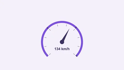 Animated speedometer dial with a needle sweeping up, violet 库存影片 342597167