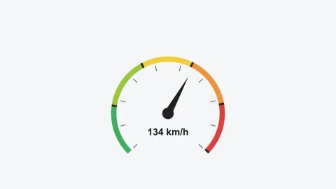 Animated speedometer dial with a needle sweeping up, green yellow red 動画素材 342597176