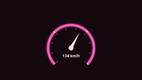 Animated speedometer dial with a needle sweeping up, neon pink Vídeos de archivo 342597201