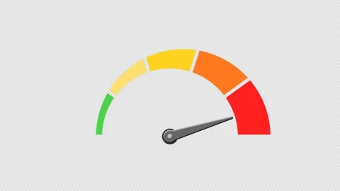 Animated speedometer with five bar different colors to measure the level Stock Footage 308386826
