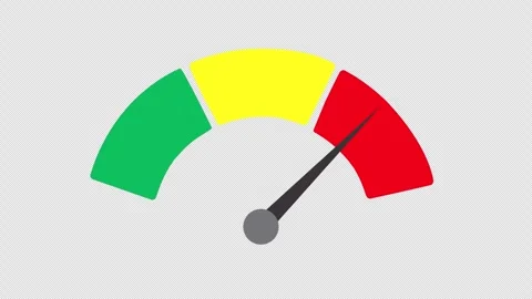Animated speedometer gauge indicating levels from green to red, for performance Stock Footage 339661981