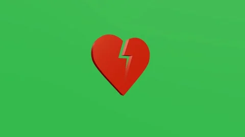 Animated spin float red broken heart on green chroma key background Stock Footage 334863115
