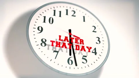 Animated spinning clock with LATER THAT DAY text Stock Footage 155304839