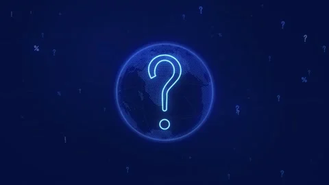 Animated spinning dotted globe with glowing question mark and floating symbols 스톡 동영상 346989293