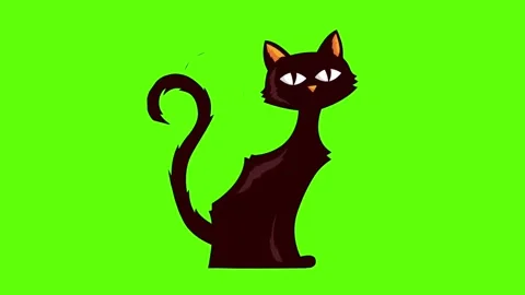 Animated spooky black cat with glowing eyes moving on green screen backgroun Stock Footage 315793901