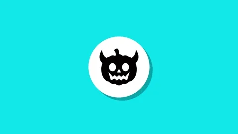 Animated spooky jack o lantern with horns appears on blue background festiv.. Video stock 327762706