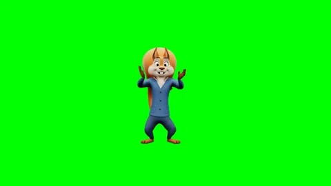 Animated squirrel character doing a chicken dance on green screen. 4K Stock Footage 348006247