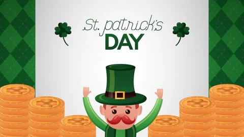 Animated st patricks day banner featuring leprechaun character with gold co.. Stock-Footage 338314322