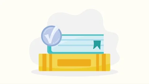 Animated stack of books with check mark sign illustrating successful learni.. Stock-Footage 339080891
